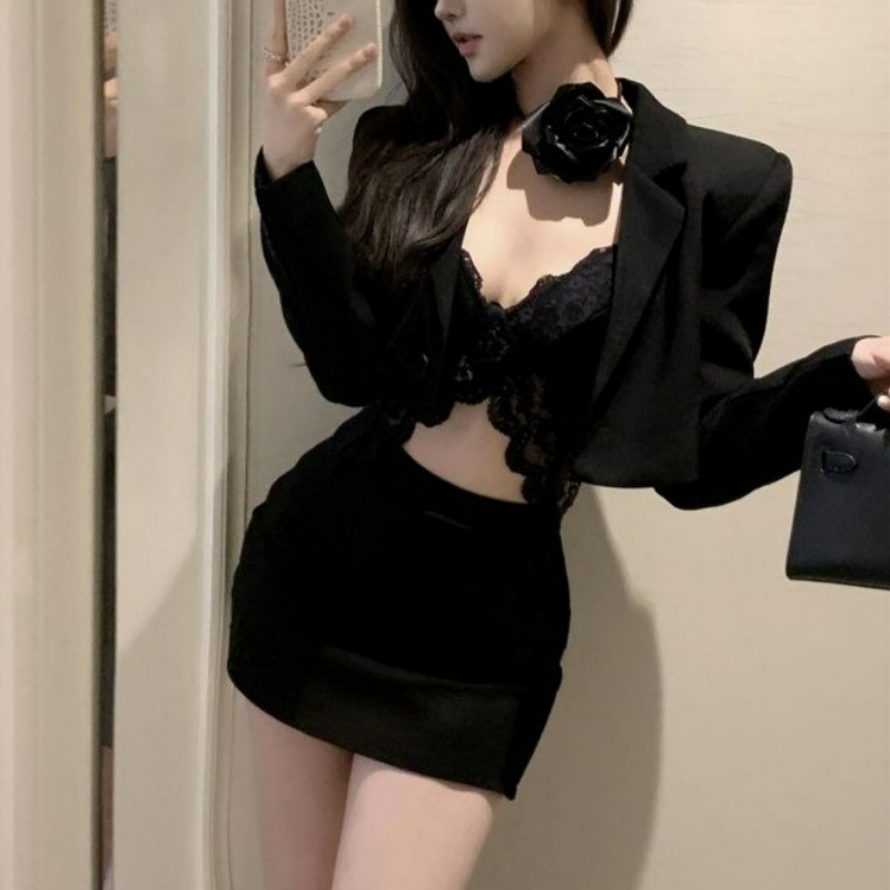 Lace Bralette Set - Black Spring Blazer Lace Bralette and