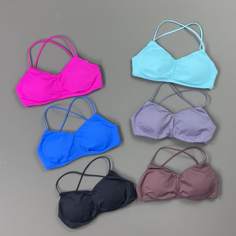 Sports Bra Racerback - HISTELLO Front Ruched Cross Back Sports