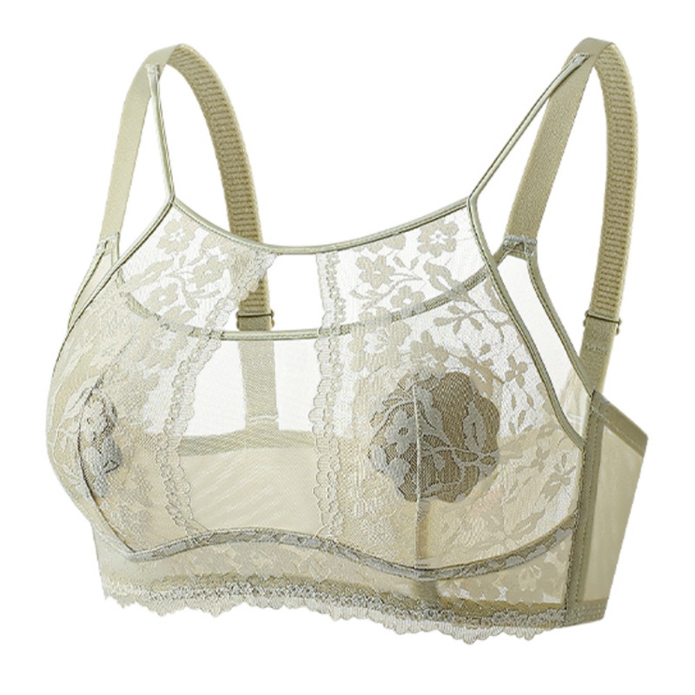 Sheer Mesh Bra - Fashion Mesh Flower Wireless Deep V