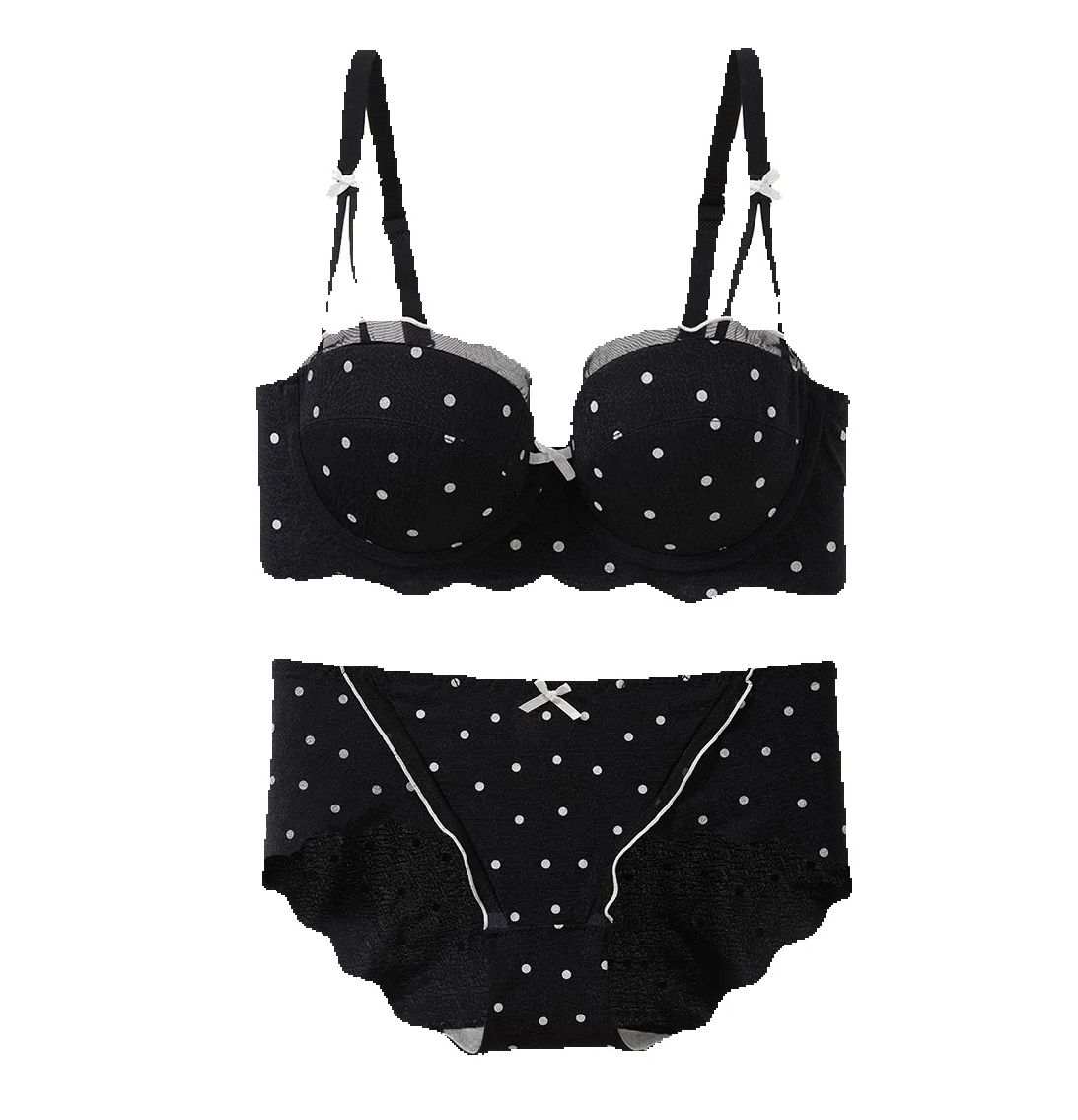 Cotton Bra Everyday - Lace Polka Dot Bra Two-Piece Set,