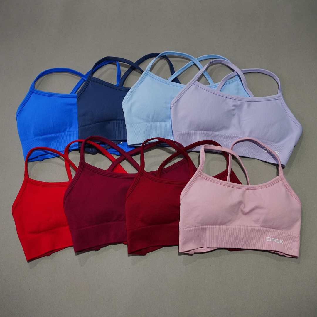 Plunge Bra Push Up - DFDK Ribbed Seamless Cross Back Yoga