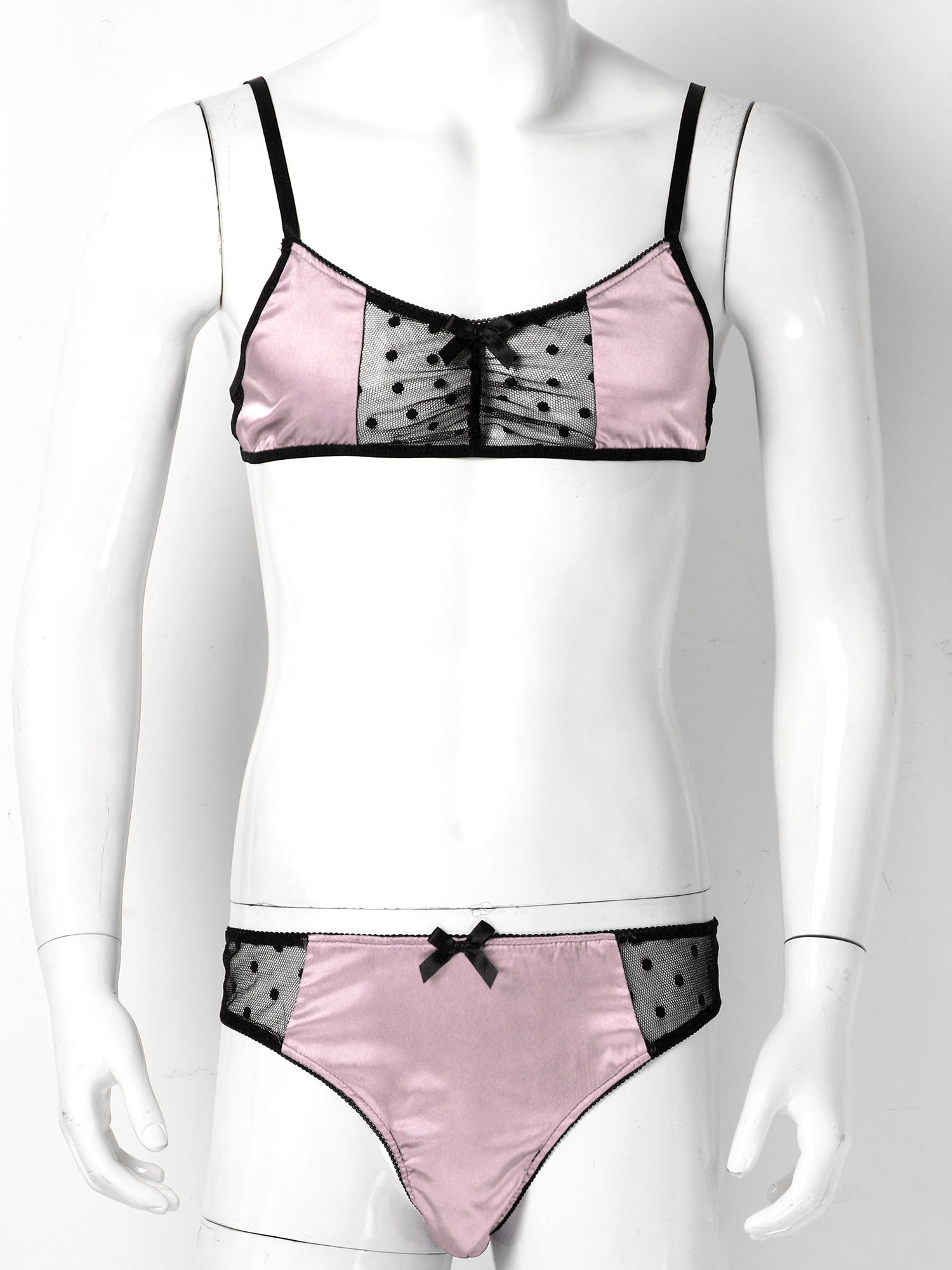 Men Satin Lingerie Suit Sissy  - огляд і ціна Sheer Mesh Bra