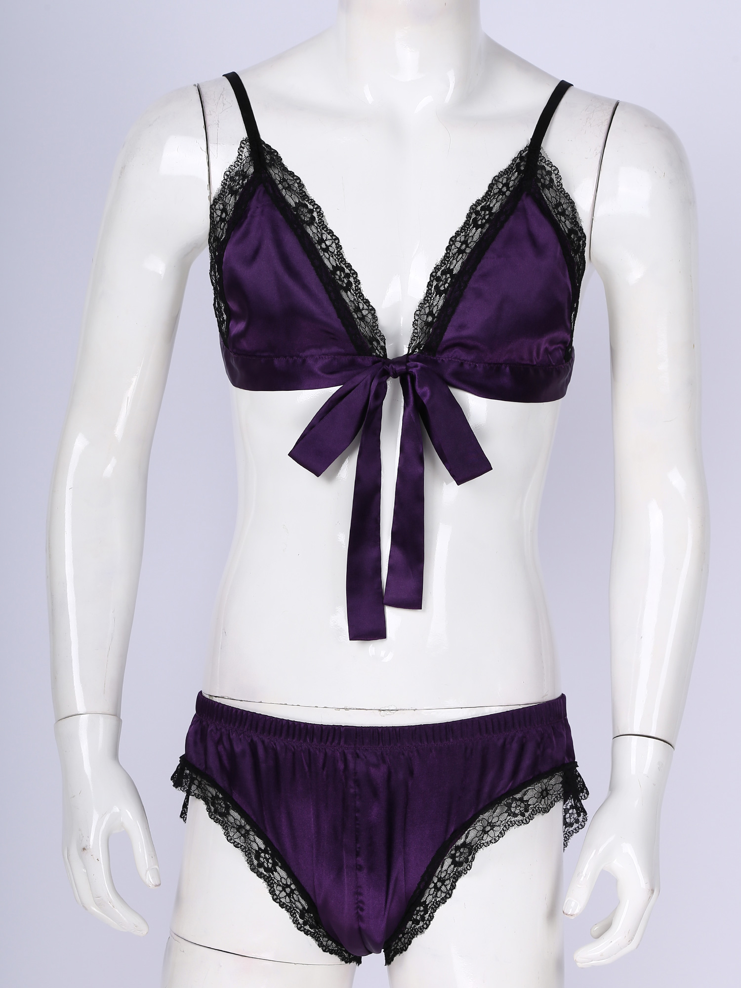 Men Satin Lingerie Suit Sissy  - огляд і ціна Sheer Mesh Bra